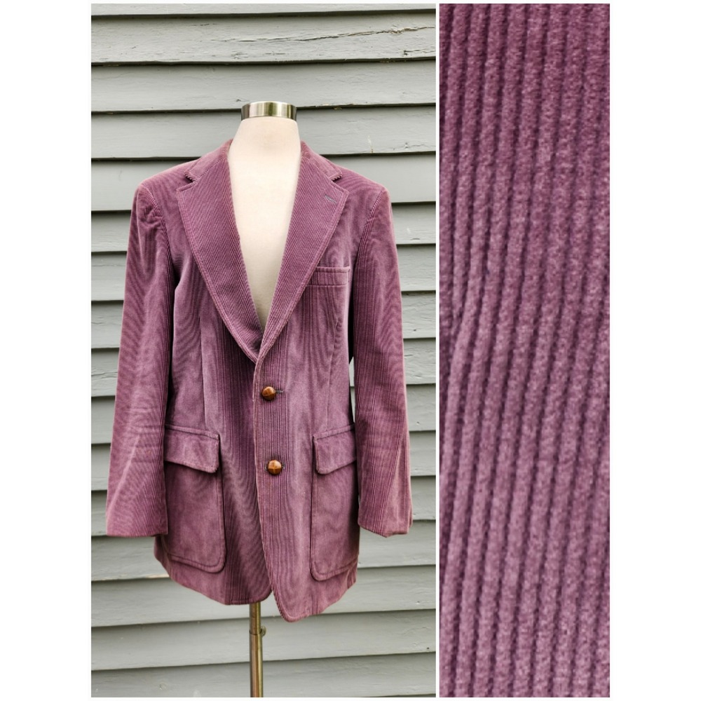 Polo University Ralph‎ Lauren Blazer Purple Corduroy Leather Buttons Size 40